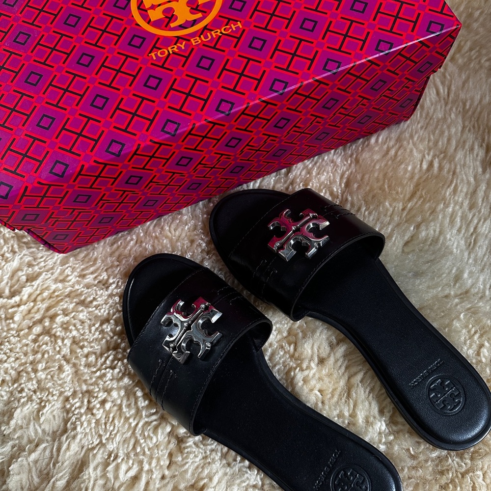 Tory Burch Black Shearling Slide Sandals-used once